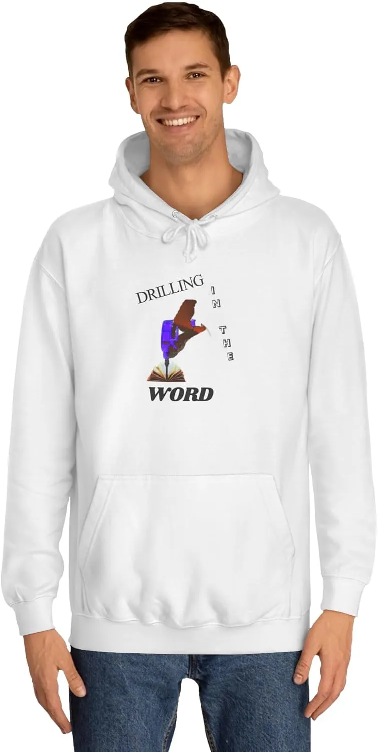 Drilling Word Unisex College Hoodie, Casual Sweatshirt, Streetwear, Gift for Students, College Apparel, Unique Graphic Hoodie