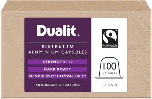 Dualit Ristretto 100 Nespresso Compatible Espresso Aluminum Capsule, 100 pack, coffee
