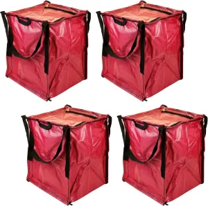 DURASACK Heavy Duty Storage Tote Bag with Zipper Top 22-Gallon Rugged Woven Polypropylene Moving Bag, Reusable Self-Standing Design, Holds up to 500 Pounds, Pack of 4, Red