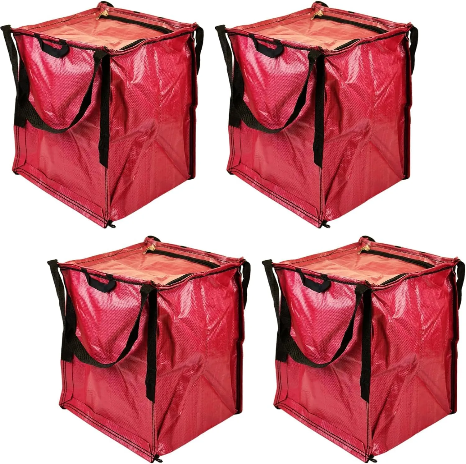 DURASACK Heavy Duty Storage Tote Bag with Zipper Top 22-Gallon Rugged Woven Polypropylene Moving Bag, Reusable Self-Standing Design, Holds up to 500 Pounds, Pack of 4, Red