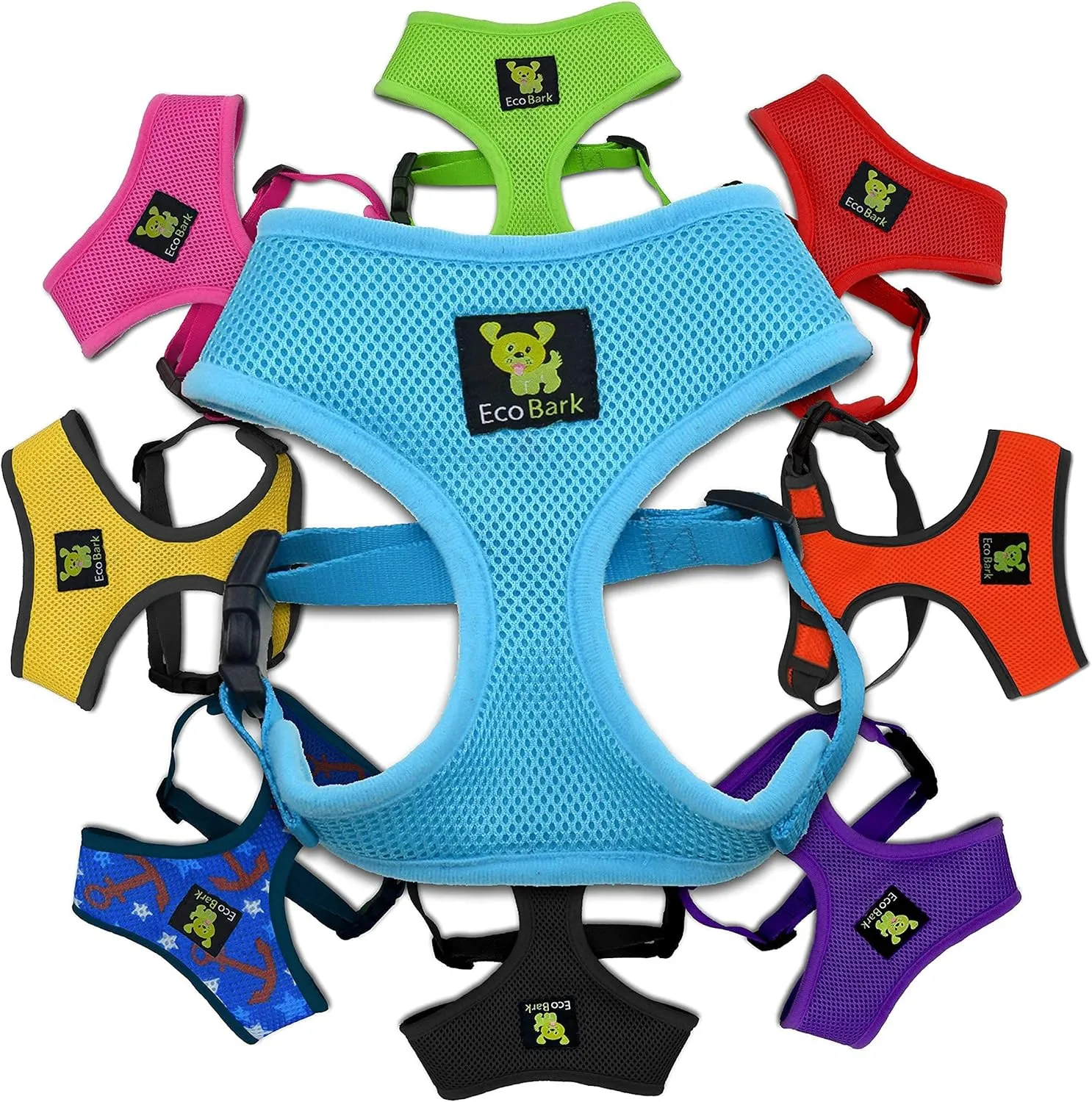 EcoBark Dog Harness - Eco-Friendly Max Comfort Harnesses - Luxurious Soft Mesh Halter - Over The Head Harness Vest- No Pull and No Choke for Puppy, Toy Breeds & Small Dogs (Small, Baby Blue)