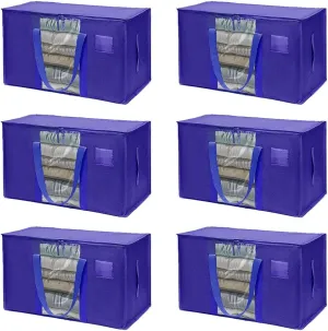 Elebac Moving Bags, Moving Supplies, Moving Boxes, Storage Boxes with Lids, Heavy-Duty Storage Totes, Packing Boxes, and Wardrobe Moving Supplies, for Clothes Camping College Dorm, 6 Pack Blue