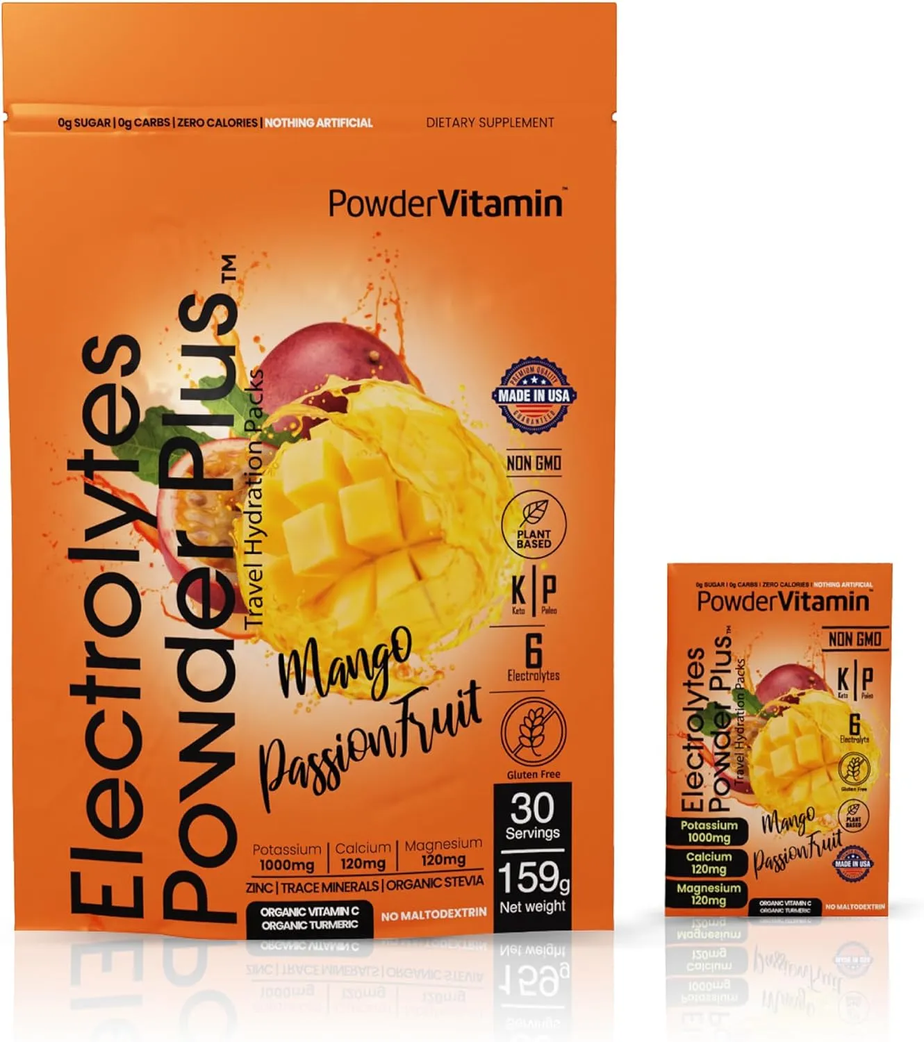 Electrolytes Powder Plus, Keto, Mango Passionfruit, Sugar Free, 1000mg Potassium, 120mg Calcium, 120mg Magnesium, Non-GMO, Zero Calories, 30 Hydration Packets
