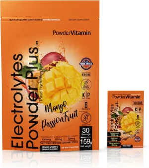 Electrolytes Powder Plus, Keto, Mango Passionfruit, Sugar Free, 1000mg Potassium, 120mg Calcium, 120mg Magnesium, Non-GMO, Zero Calories, 30 Hydration Packets