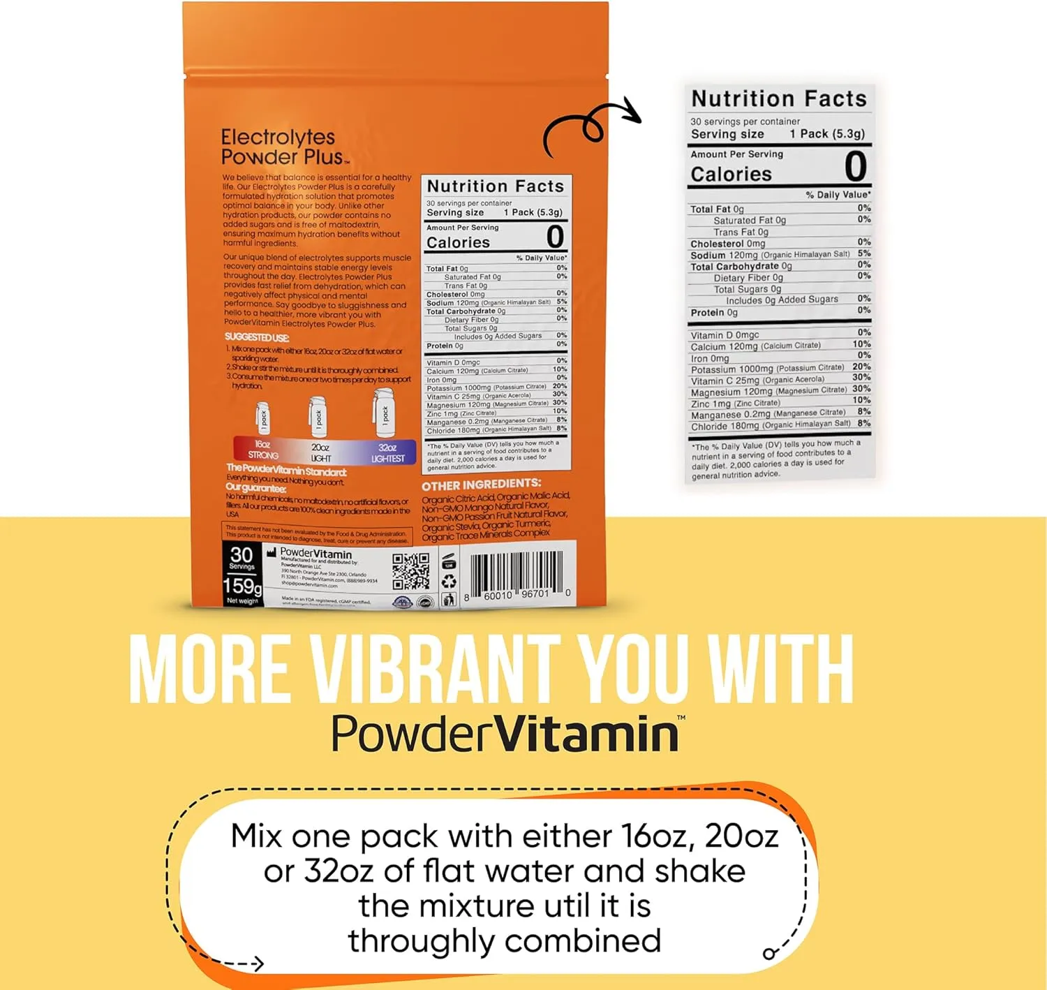 Electrolytes Powder Plus, Keto, Mango Passionfruit, Sugar Free, 1000mg Potassium, 120mg Calcium, 120mg Magnesium, Non-GMO, Zero Calories, 30 Hydration Packets