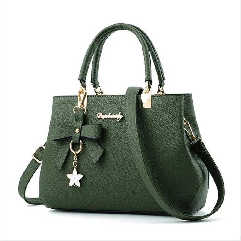 Elegant Women Messenger Bags with flower pendant Office Ladies Totes Pure Handbag for female Crossbody Shoulder Bags