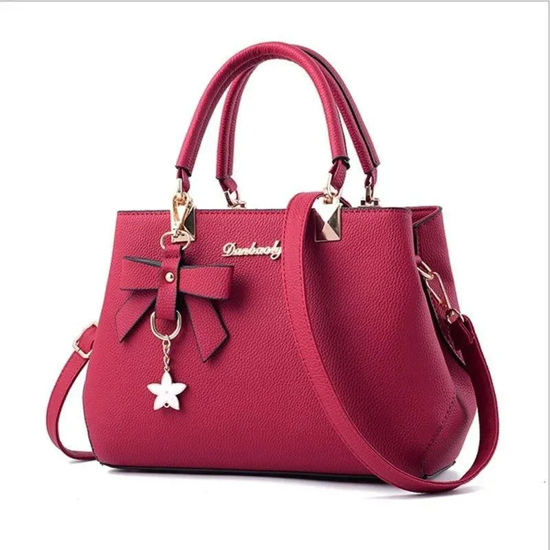 Elegant Women Messenger Bags with flower pendant Office Ladies Totes Pure Handbag for female Crossbody Shoulder Bags