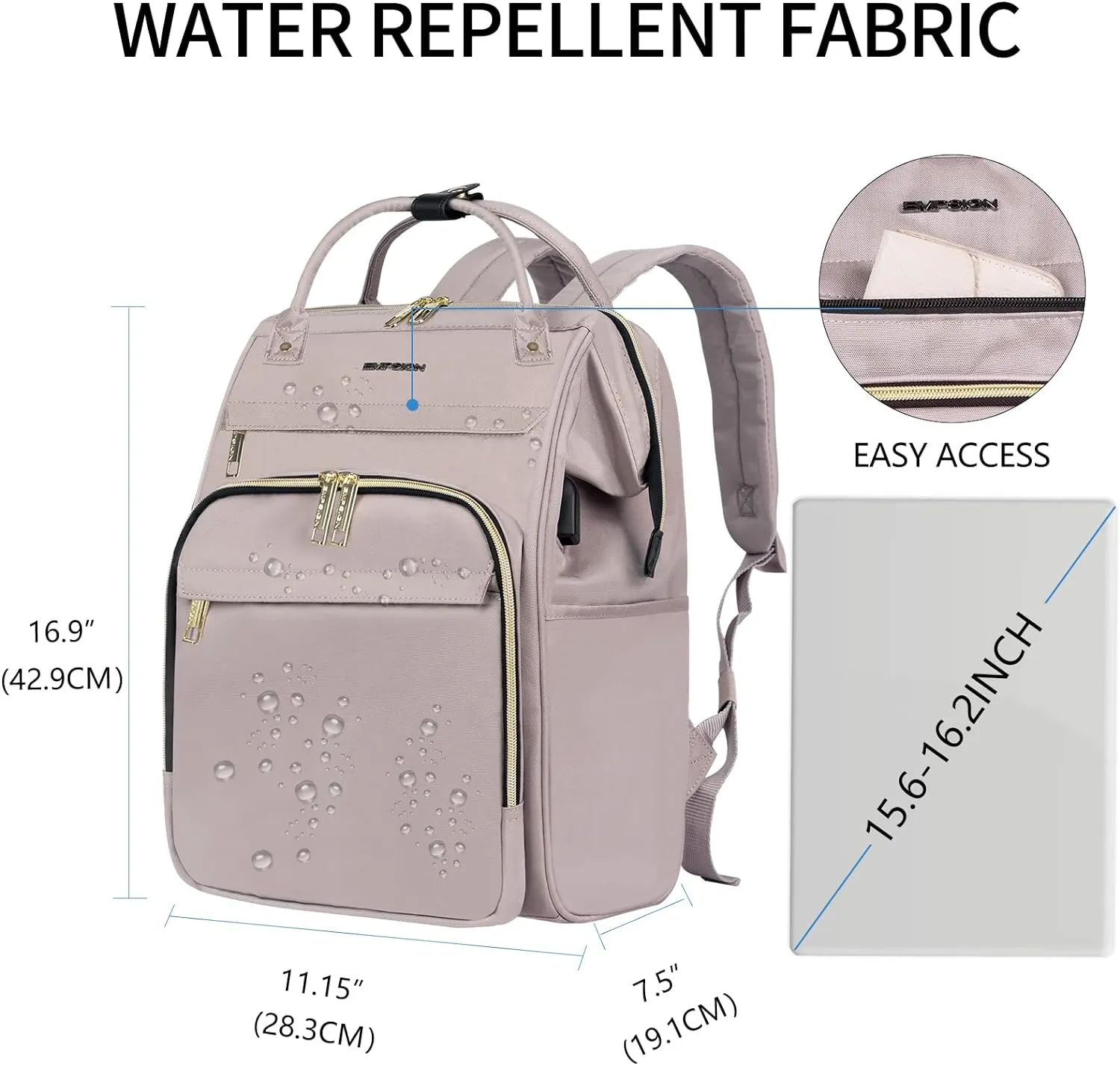 EMPSIGN 15.6 Inch Laptop Backpack for Women, Computer Travel Business Work Bag, Water Repellent College Casual Daypack with USB Port, Dusty Pink