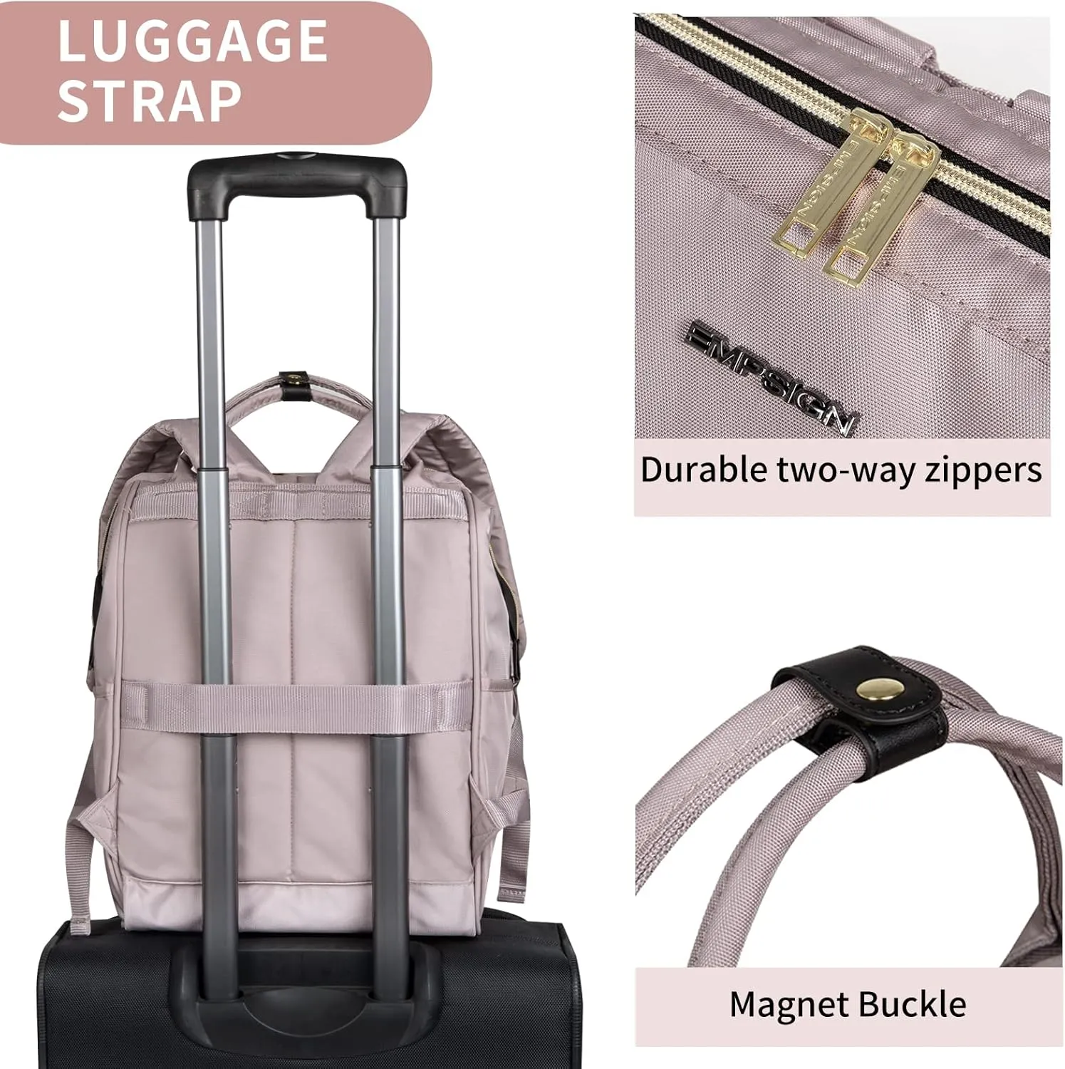 EMPSIGN 15.6 Inch Laptop Backpack for Women, Computer Travel Business Work Bag, Water Repellent College Casual Daypack with USB Port, Dusty Pink