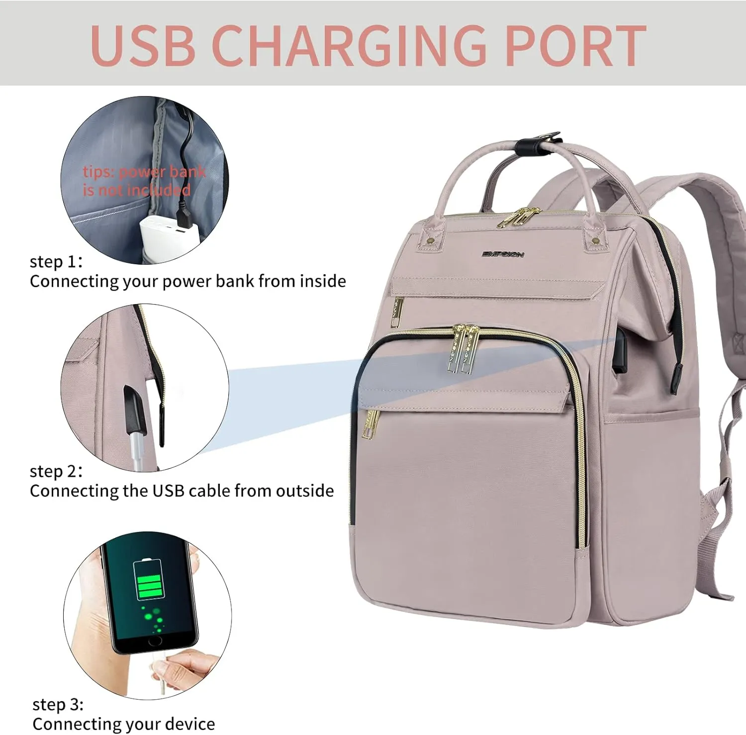 EMPSIGN 15.6 Inch Laptop Backpack for Women, Computer Travel Business Work Bag, Water Repellent College Casual Daypack with USB Port, Dusty Pink