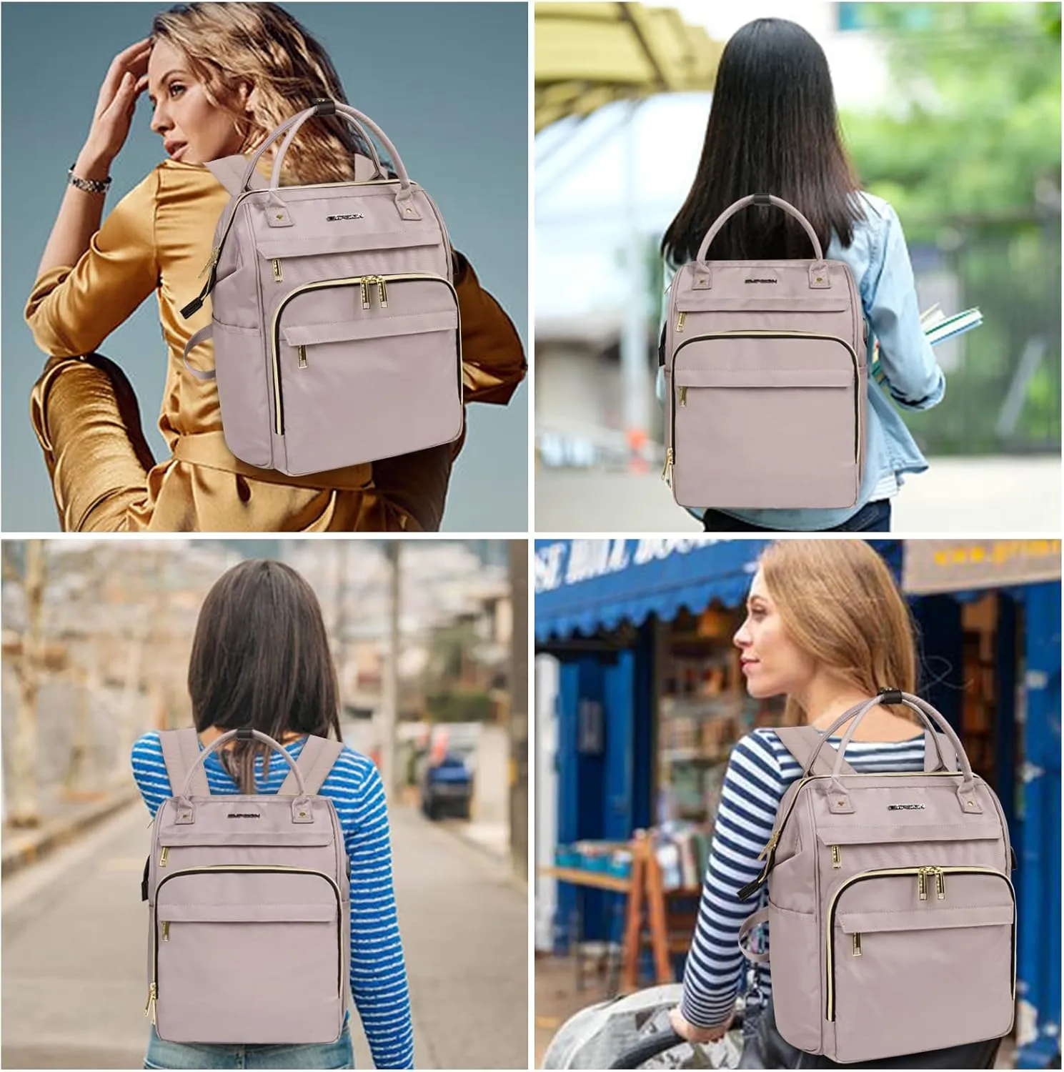 EMPSIGN 15.6 Inch Laptop Backpack for Women, Computer Travel Business Work Bag, Water Repellent College Casual Daypack with USB Port, Dusty Pink