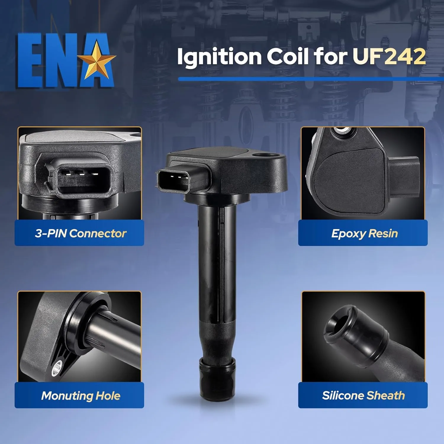 ENA Set of 6 Ignition Coil Pack 3.0L 3.2L 3.5L Compatible with Acura Honda 2001 2002 2003 2004 2005 2006 2007 2008 Accord 2009 2010 Odyssey CL RL TL 3.0L 3.2L 3.5L Coils for UF242 C1221 30520P8EA01