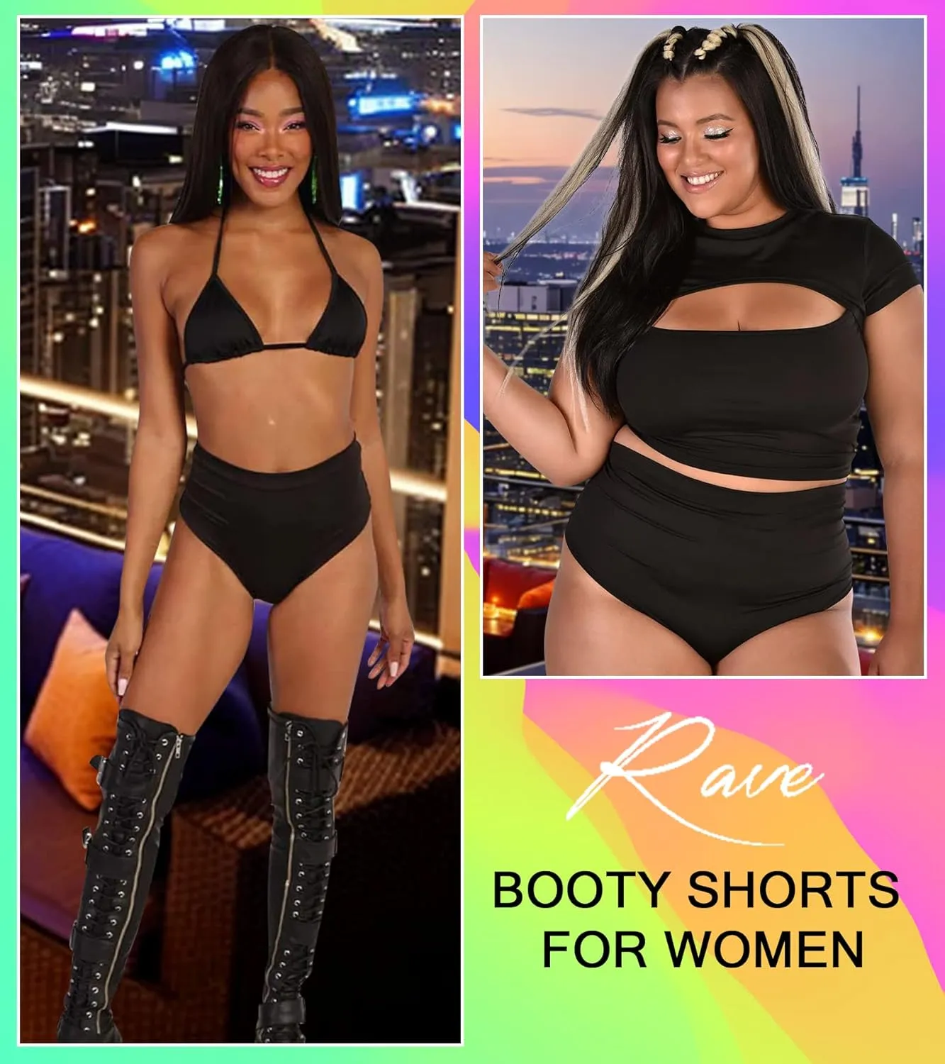 EVELUST Rave Booty Shorts For Women - EDC Edm Festival Outfit Accessories Pole Dance Butt Lifting Legging High Waist Bottom