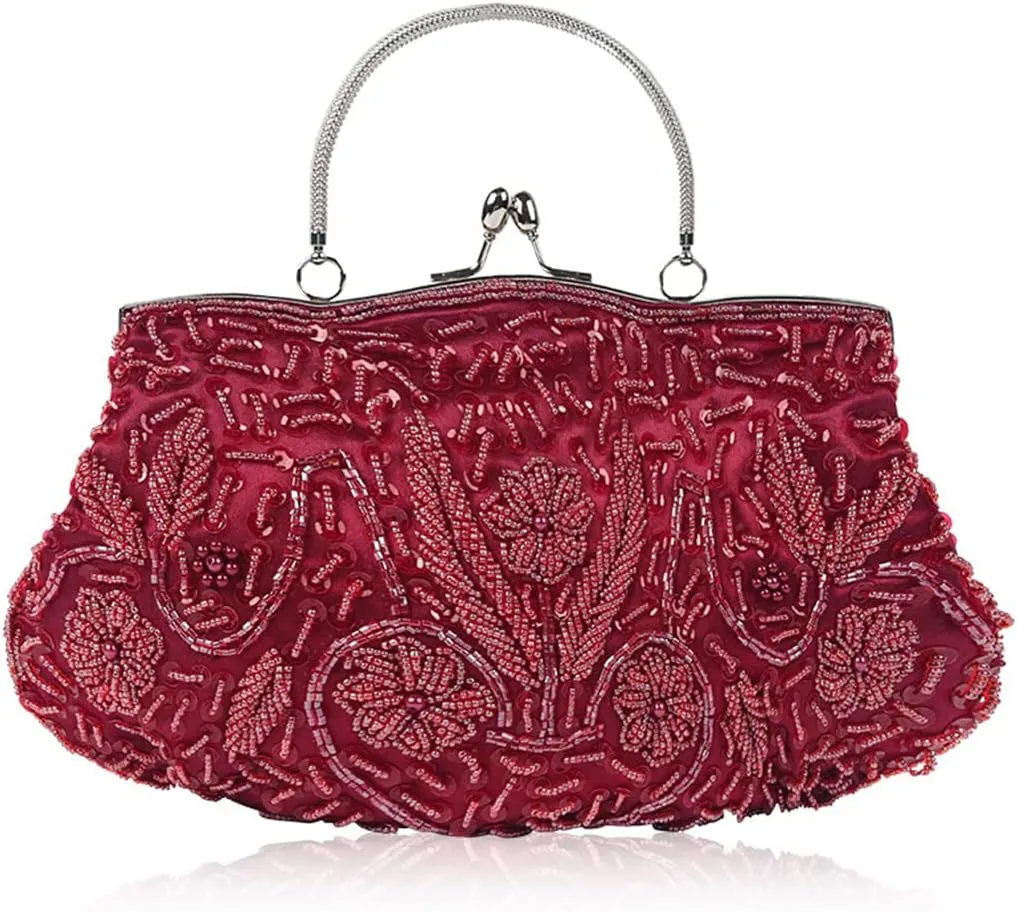 Evening Clutch Bag for Women Vintage Beaded Sequin Handbag Bridal Wedding Purse