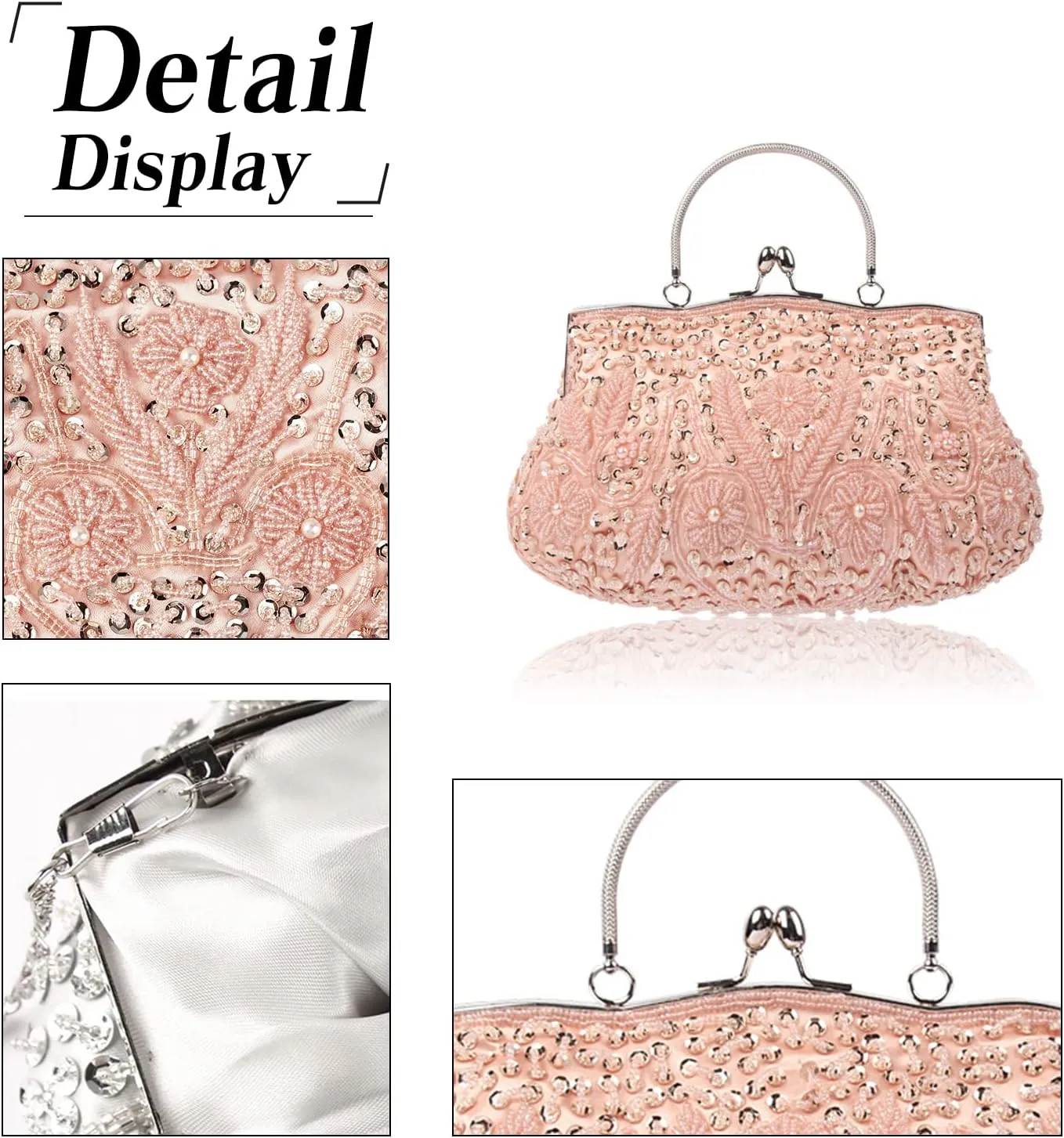 Evening Clutch Bag for Women Vintage Beaded Sequin Handbag Bridal Wedding Purse