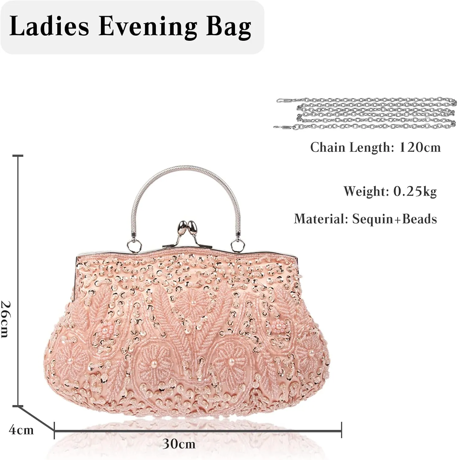 Evening Clutch Bag for Women Vintage Beaded Sequin Handbag Bridal Wedding Purse