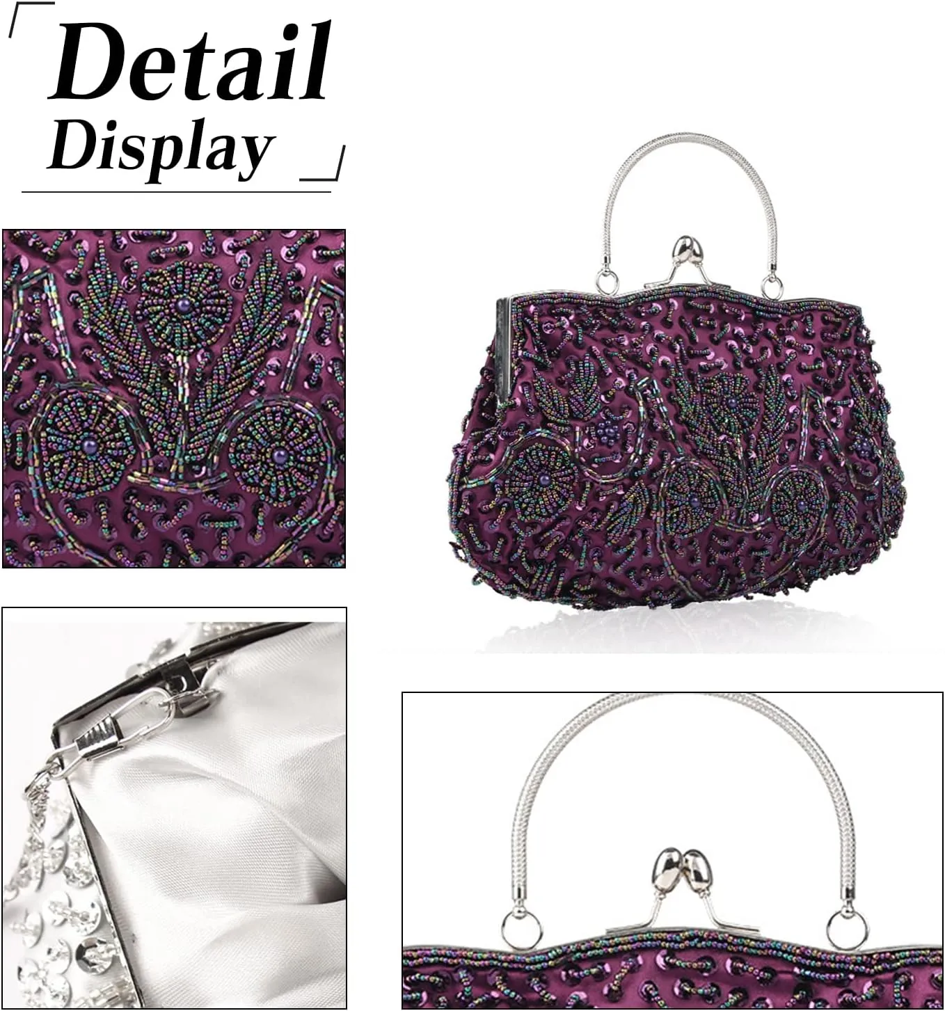 Evening Clutch Bag for Women Vintage Beaded Sequin Handbag Bridal Wedding Purse