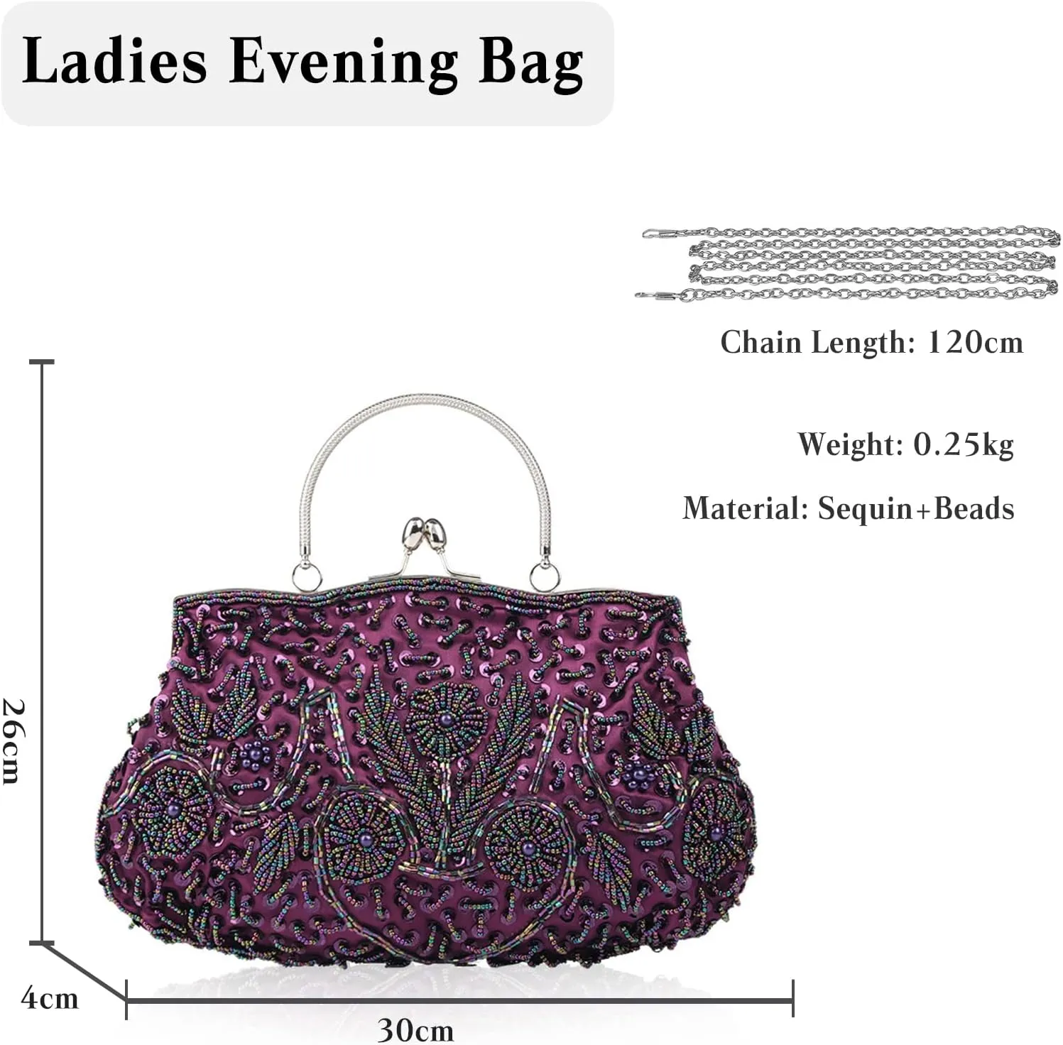 Evening Clutch Bag for Women Vintage Beaded Sequin Handbag Bridal Wedding Purse