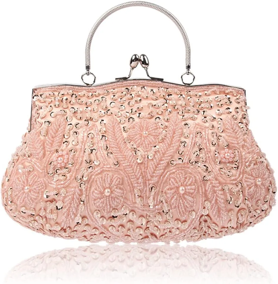 Evening Clutch Bag for Women Vintage Beaded Sequin Handbag Bridal Wedding Purse