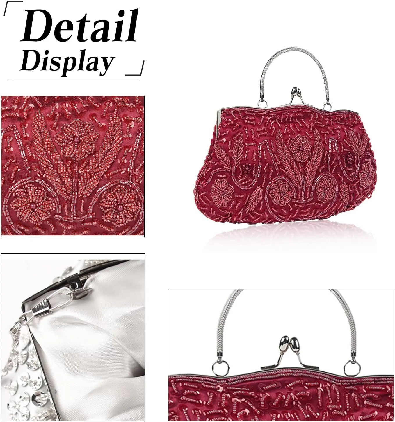 Evening Clutch Bag for Women Vintage Beaded Sequin Handbag Bridal Wedding Purse