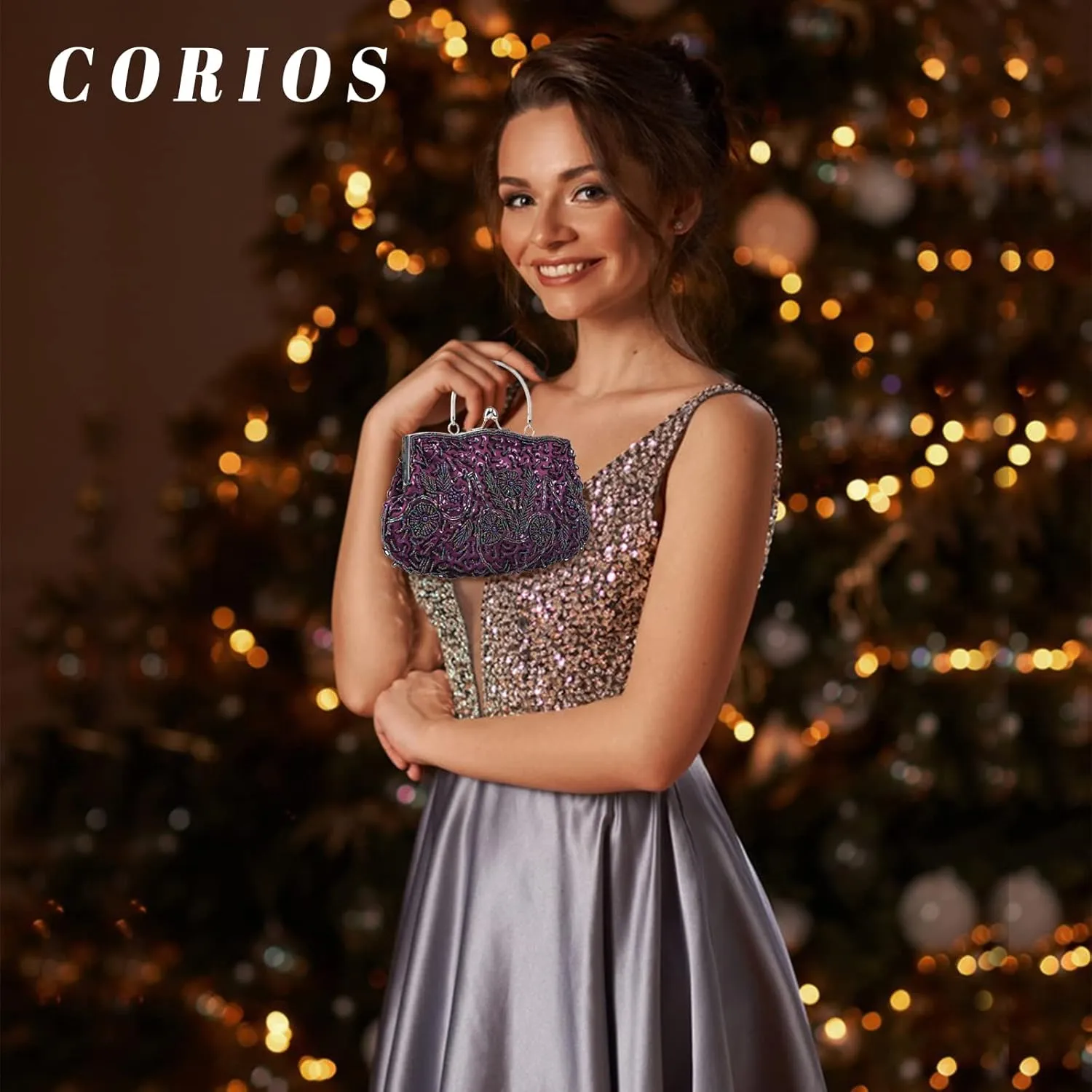 Evening Clutch Bag for Women Vintage Beaded Sequin Handbag Bridal Wedding Purse
