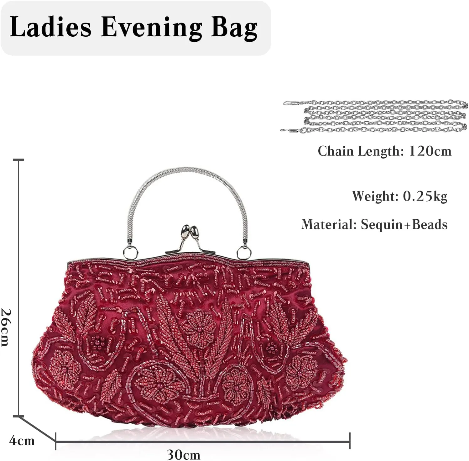 Evening Clutch Bag for Women Vintage Beaded Sequin Handbag Bridal Wedding Purse