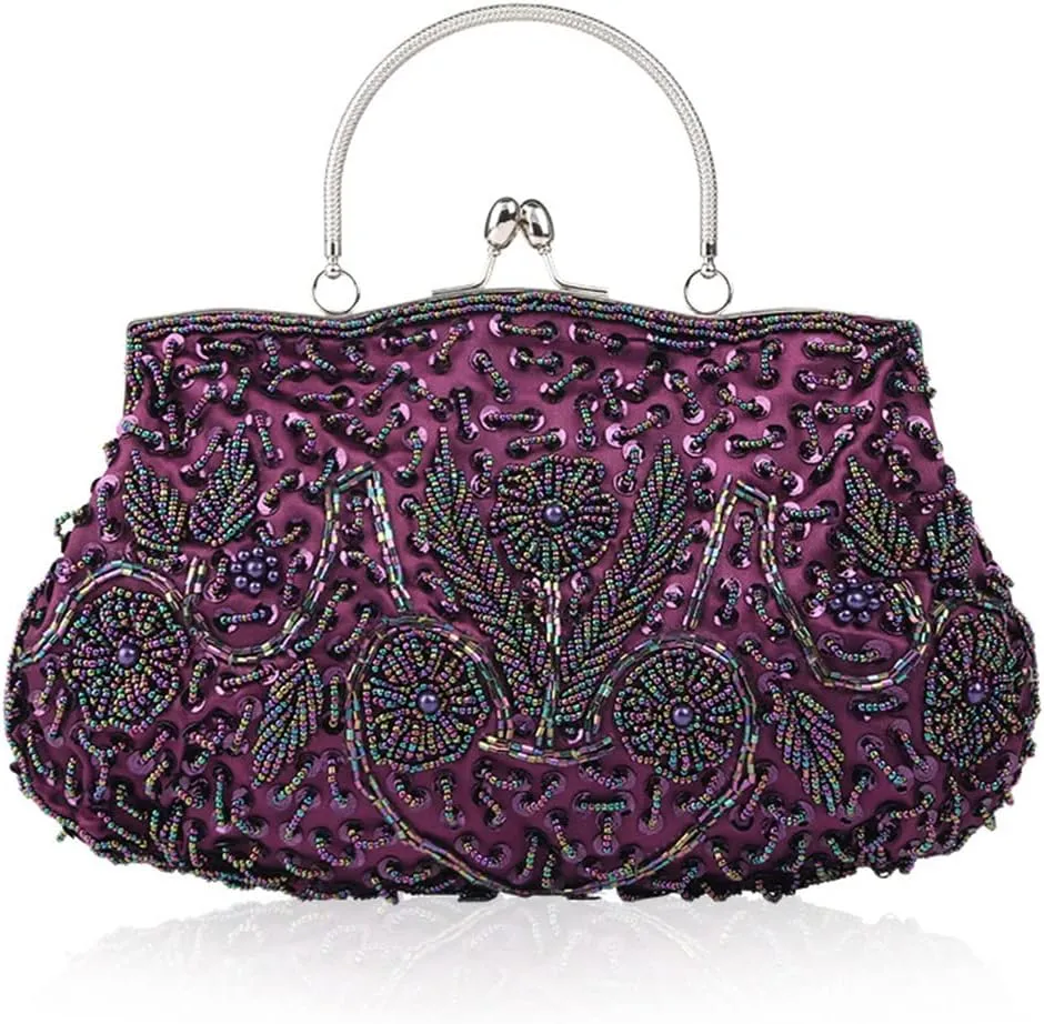 Evening Clutch Bag for Women Vintage Beaded Sequin Handbag Bridal Wedding Purse