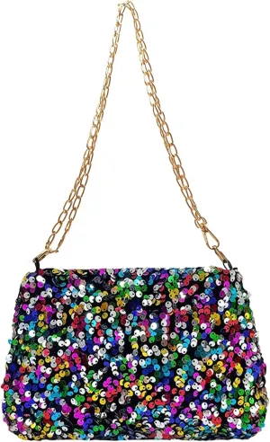 Evening sparkly purse, sequined disco shoulder bag bling purses for women