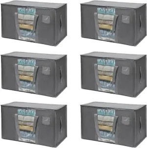 Extra Large Moving Bags with Zipper, Heavy-Duty Storage Bags, Storage Bins with Lids Moving Boxes, Camping Accessories Totes for College Dorm Christmas Decorations, Gray 6 Pack