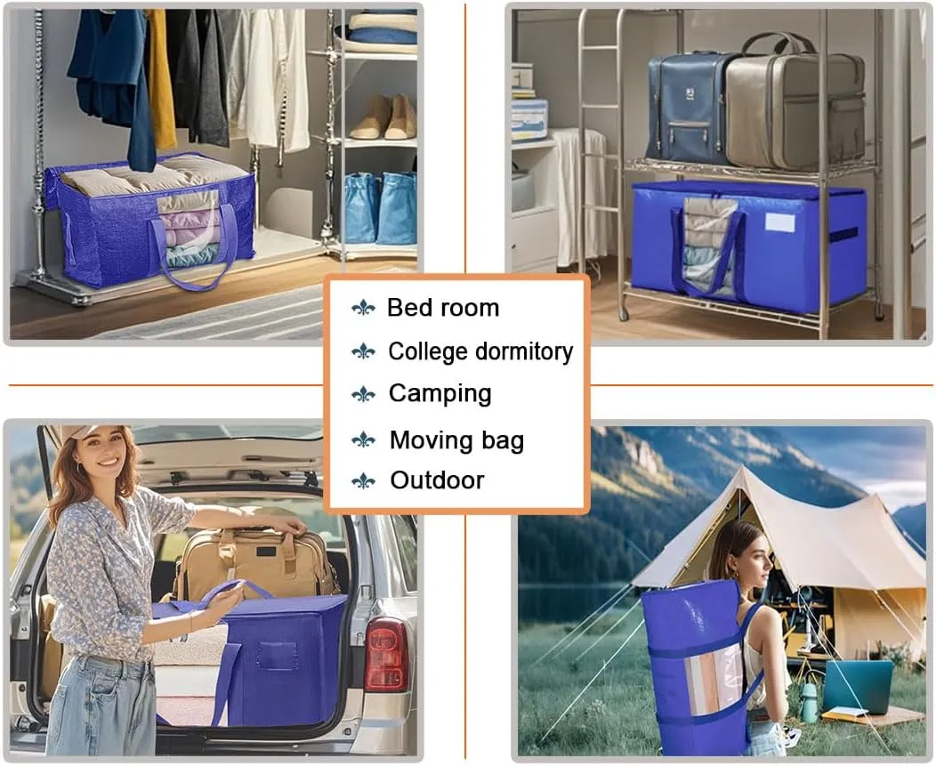 Extra Large Moving Bags with Zipper, Heavy-Duty Storage Bags, Storage Bins with Lids Moving Boxes, Camping Accessories Totes for College Dorm Christmas Decorations, Gray 6 Pack