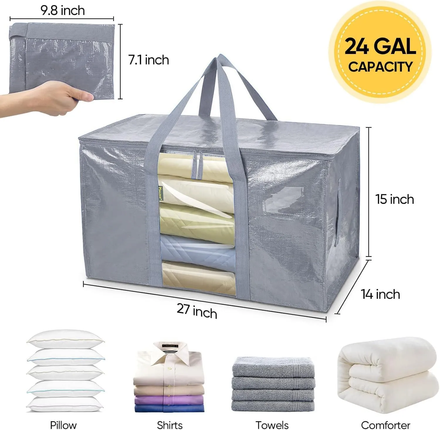 Extra Large Moving Bags with Zipper, Heavy-Duty Storage Bags, Storage Bins with Lids Moving Boxes, Camping Accessories Totes for College Dorm Christmas Decorations, Gray 6 Pack