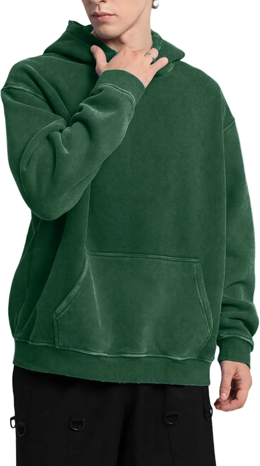 FAIABLE Mens Hoodies Pullover Oversized Hoodie Wash Plush Cotton Hooded Sweatshirt Vintage Heavyweight Hoodie Men Streetwear