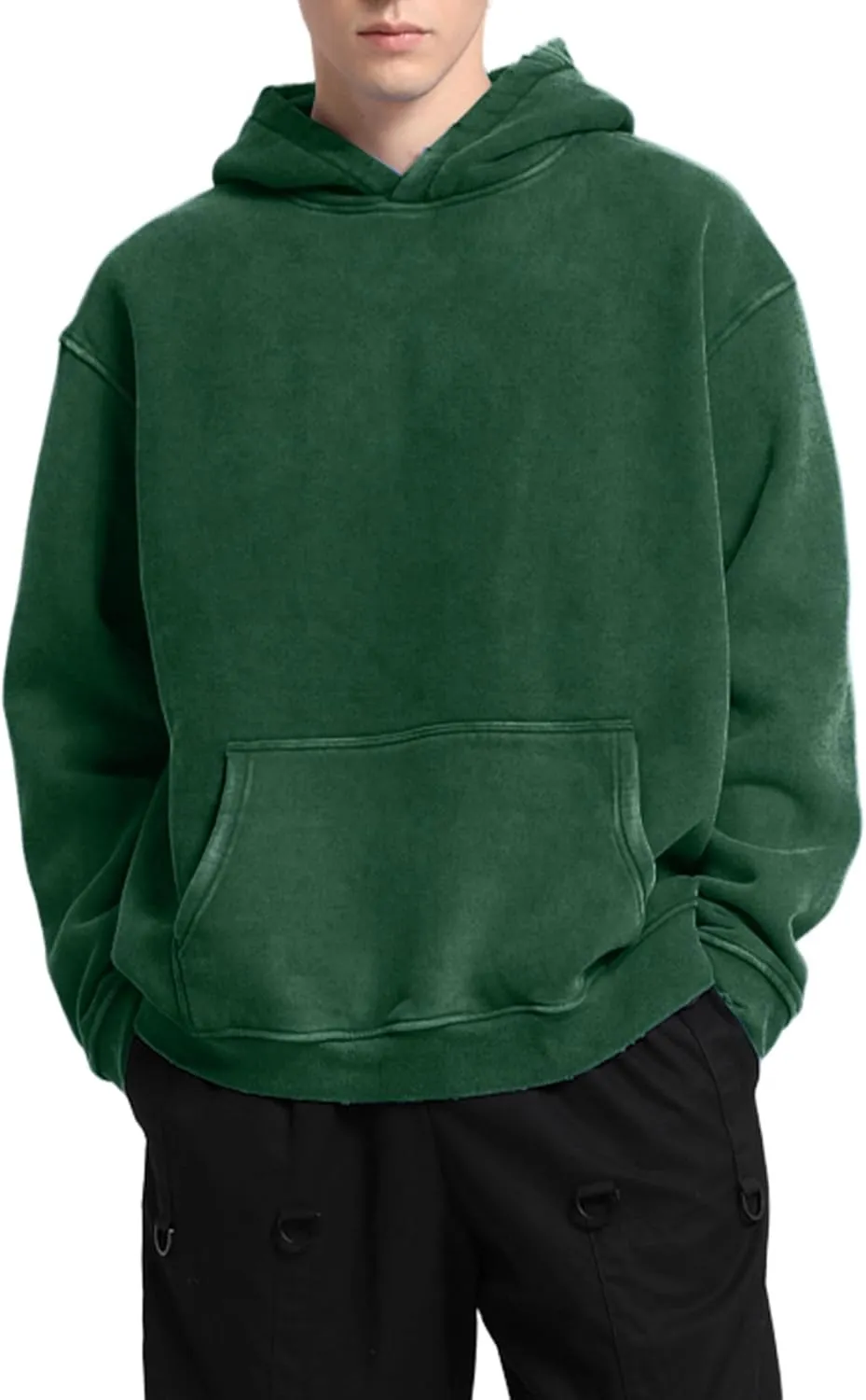 FAIABLE Mens Hoodies Pullover Oversized Hoodie Wash Plush Cotton Hooded Sweatshirt Vintage Heavyweight Hoodie Men Streetwear