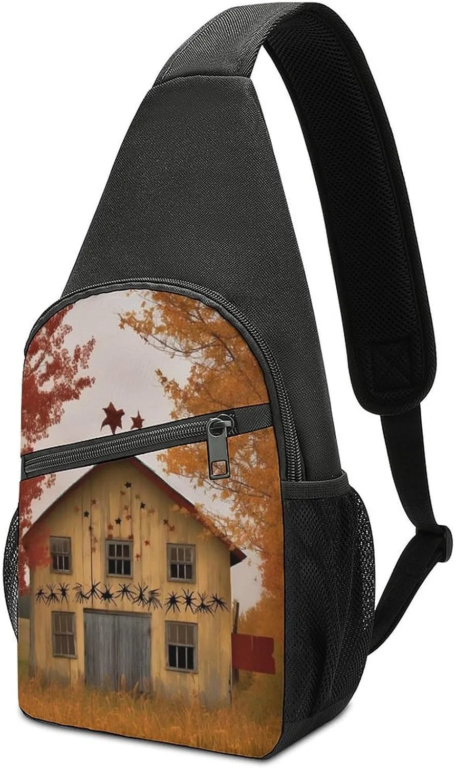 Fall Country Barn Sling Bag Sport Backpack Hiking Daypack Casual Chest Packs Crossbody Bag for Men Women