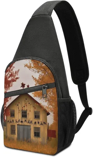 Fall Country Barn Sling Bag Sport Backpack Hiking Daypack Casual Chest Packs Crossbody Bag for Men Women