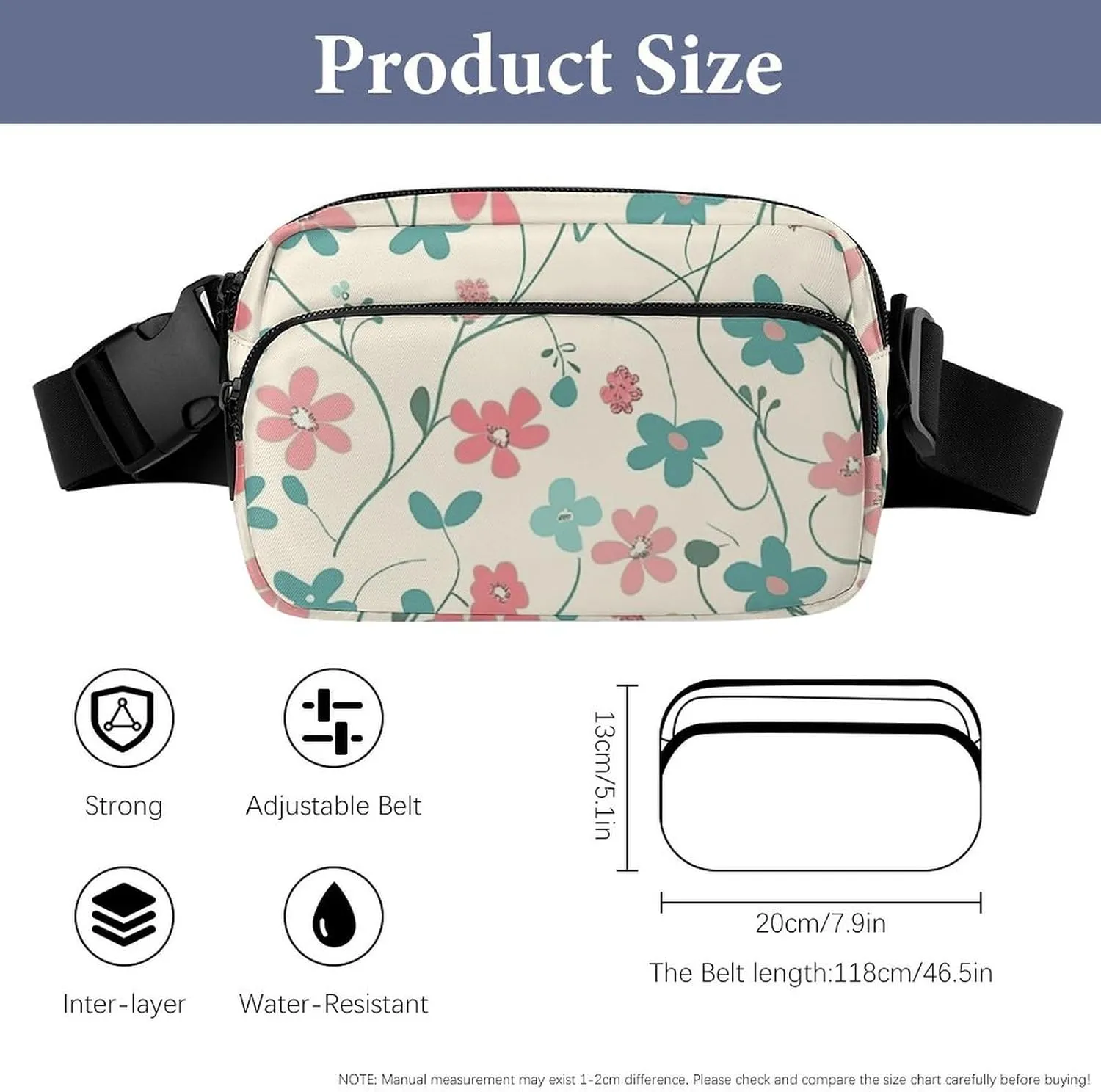 Fanny Pack for Men&Women Crossbody Waist Bag Small Sling Backpack Cyan Vine Pattern Belt Bag