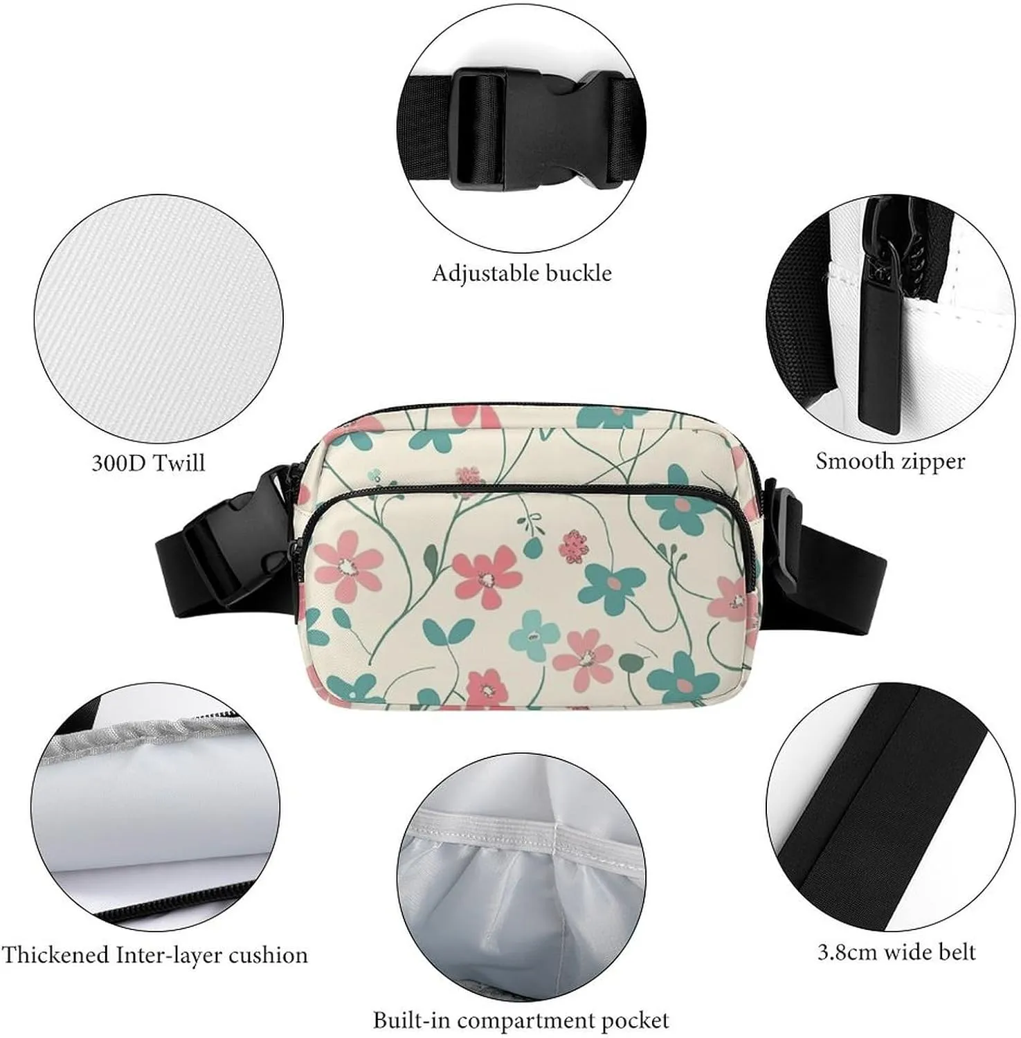 Fanny Pack for Men&Women Crossbody Waist Bag Small Sling Backpack Cyan Vine Pattern Belt Bag