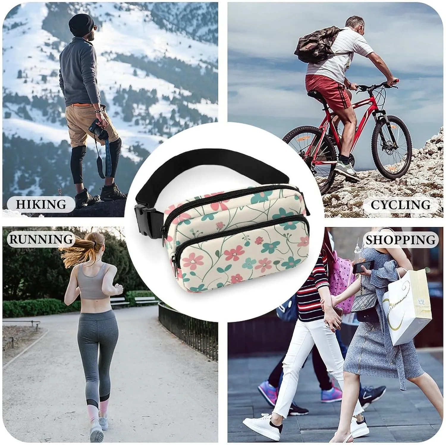Fanny Pack for Men&Women Crossbody Waist Bag Small Sling Backpack Cyan Vine Pattern Belt Bag