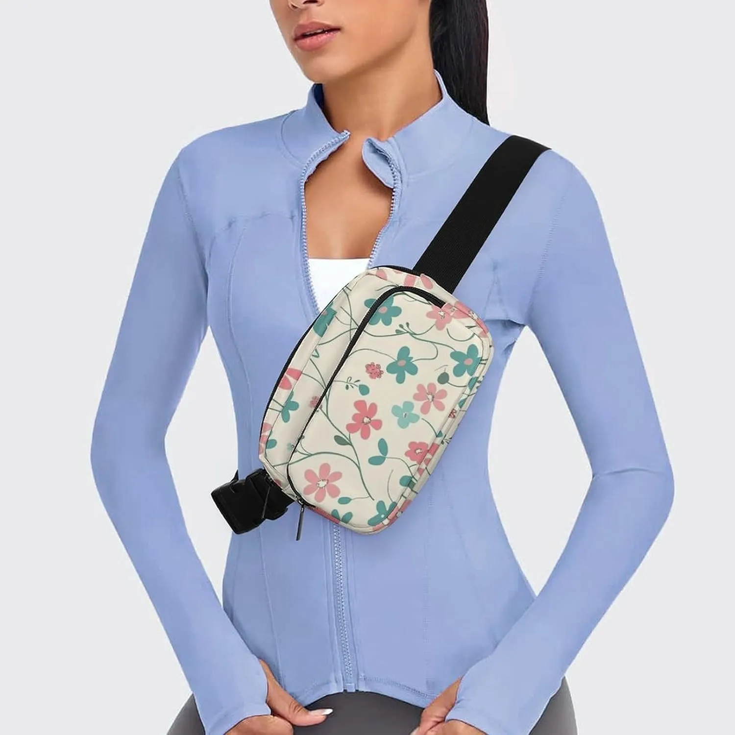 Fanny Pack for Men&Women Crossbody Waist Bag Small Sling Backpack Cyan Vine Pattern Belt Bag