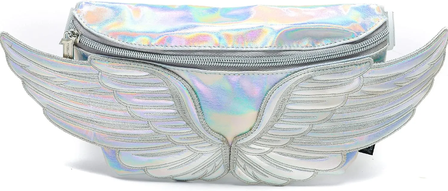 Fanny Pack Women Retro Fanny Pack Crossbody Bag for Women Men Festival Bag Small Cute Fanny Packs Woman Concert Bag Fashion Belt Bag 80s Waist Packs WINGS Silver