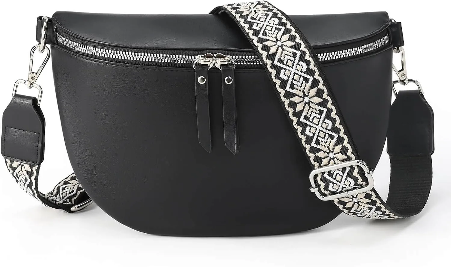 Fanny Packs for Women Cross Body Belt Bag for Women with Guitar Strap PU Leather Crossbody Bags for Women Trendy Cute Designer Bum Bags for Travel Everyday(Black)
