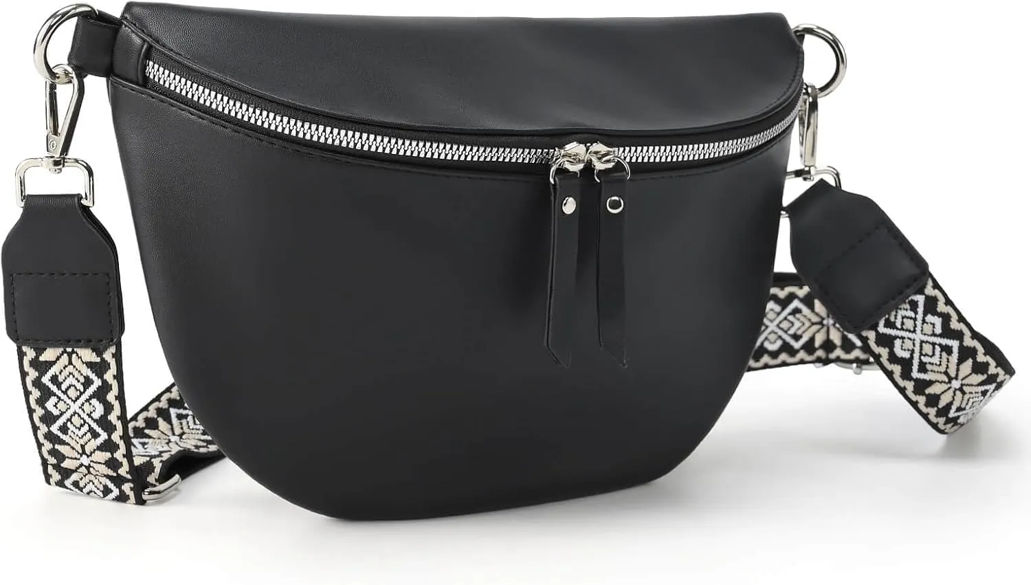 Fanny Packs for Women Cross Body Belt Bag for Women with Guitar Strap PU Leather Crossbody Bags for Women Trendy Cute Designer Bum Bags for Travel Everyday(Black)