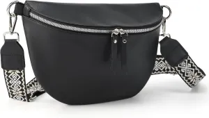 Fanny Packs for Women Cross Body Belt Bag for Women with Guitar Strap PU Leather Crossbody Bags for Women Trendy Cute Designer Bum Bags for Travel Everyday(Black)