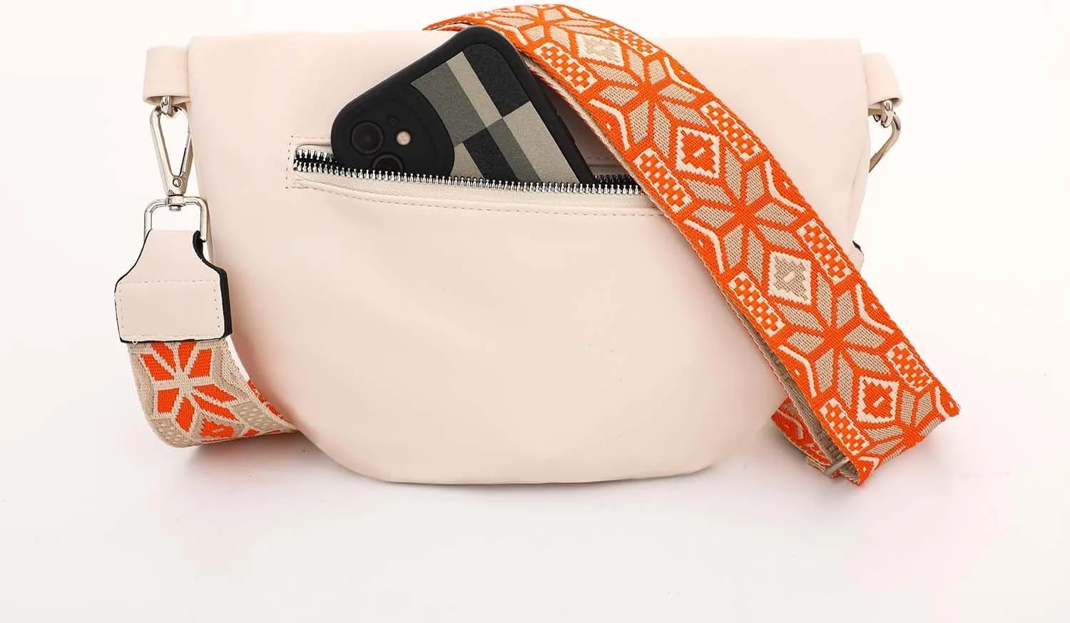 Fanny Packs for Women Cross Body Belt Bag for Women with Guitar Strap PU Leather Crossbody Bags for Women Trendy Cute Designer Bum Bags for Travel Everyday(White)