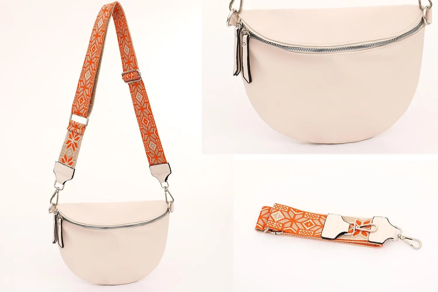 Fanny Packs for Women Cross Body Belt Bag for Women with Guitar Strap PU Leather Crossbody Bags for Women Trendy Cute Designer Bum Bags for Travel Everyday(White)