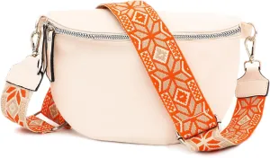 Fanny Packs for Women Cross Body Belt Bag for Women with Guitar Strap PU Leather Crossbody Bags for Women Trendy Cute Designer Bum Bags for Travel Everyday(White)