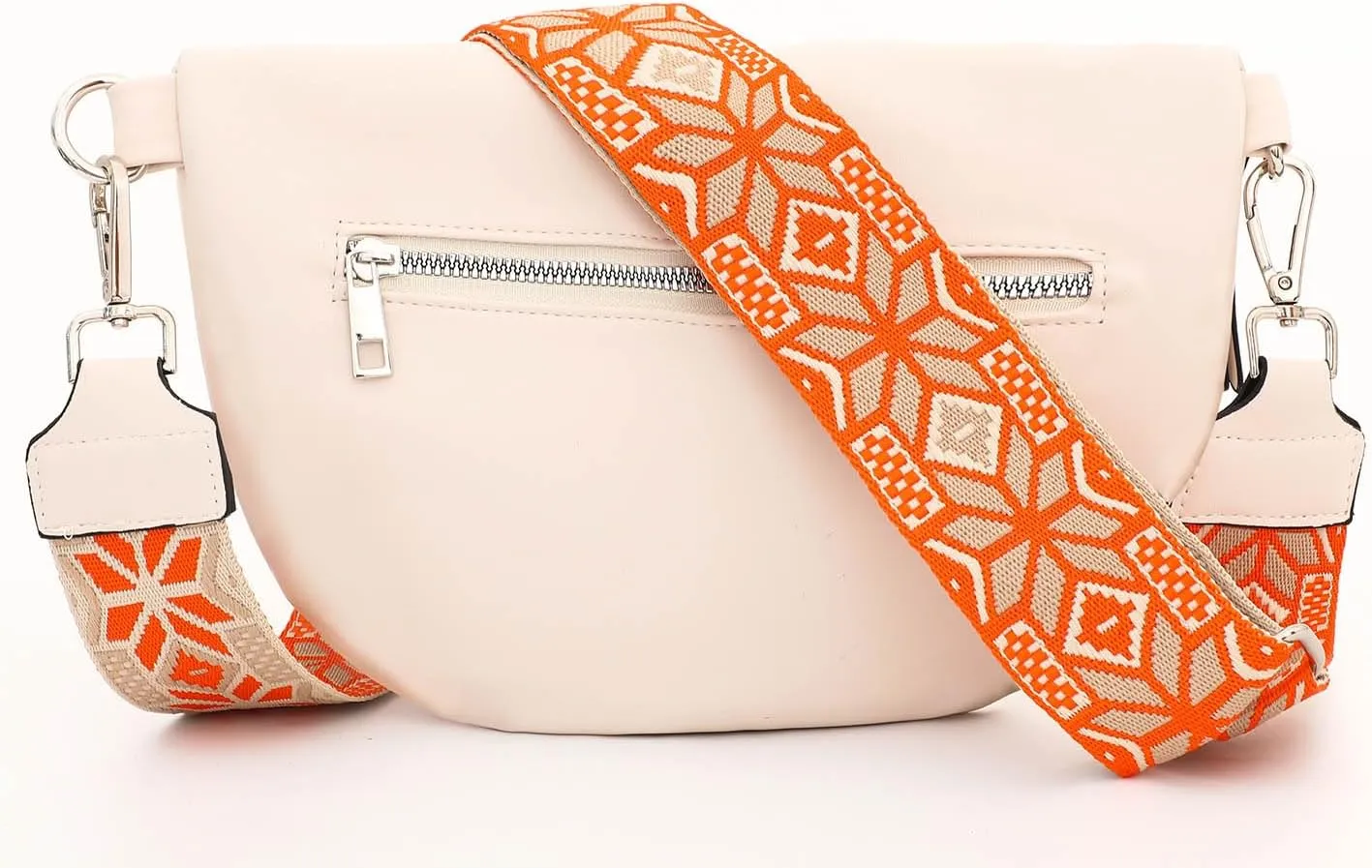 Fanny Packs for Women Cross Body Belt Bag for Women with Guitar Strap PU Leather Crossbody Bags for Women Trendy Cute Designer Bum Bags for Travel Everyday(White)