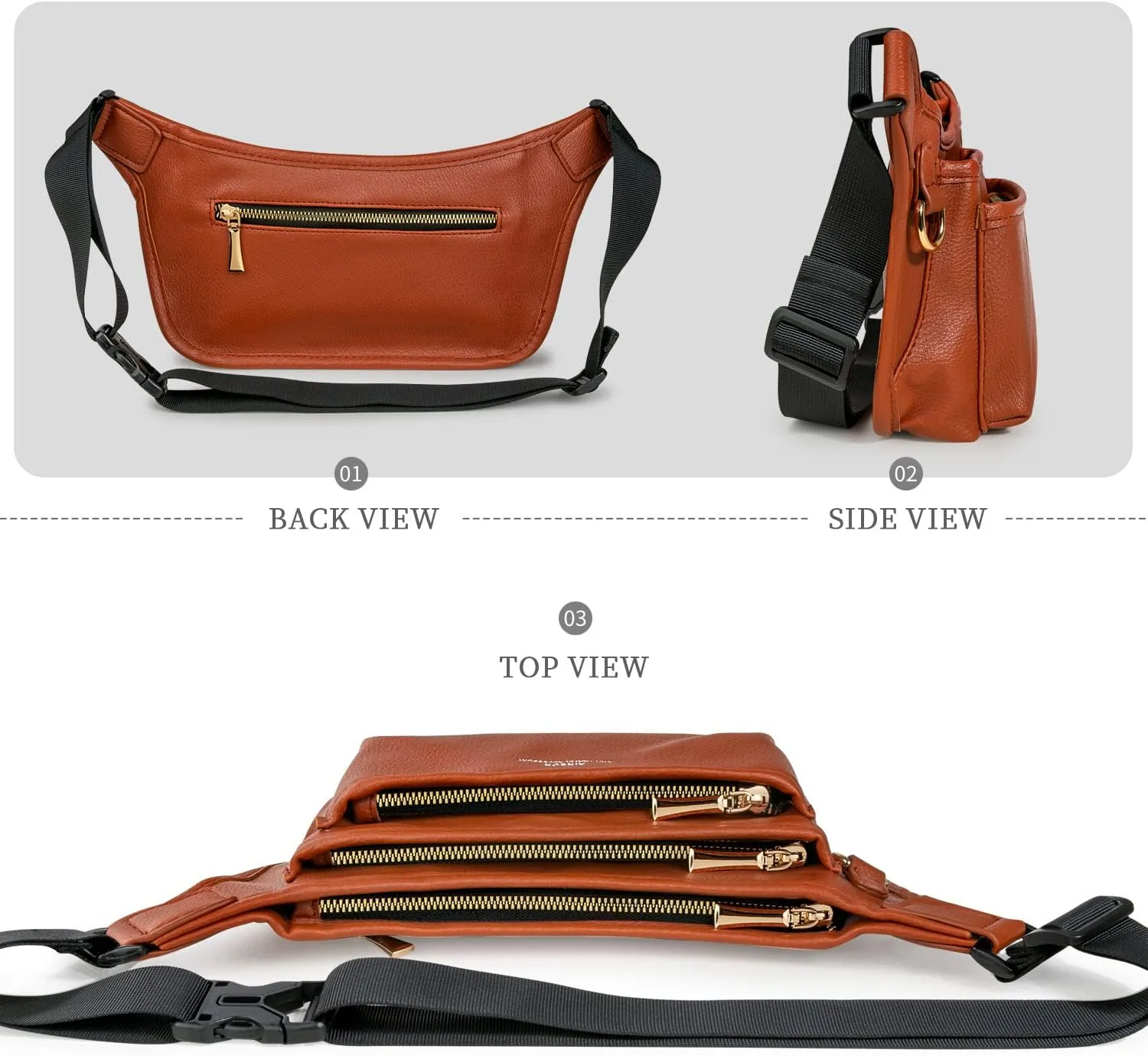 Fanny Packs for Women Leather Fashionable Black Fanny Pack for Men Girls Boys, Cute Waist Pack Belt Bag with Adjustable Strap, Casual Bum Hip Bags for Travel Running Disney Hiking Cycling Brown Pink