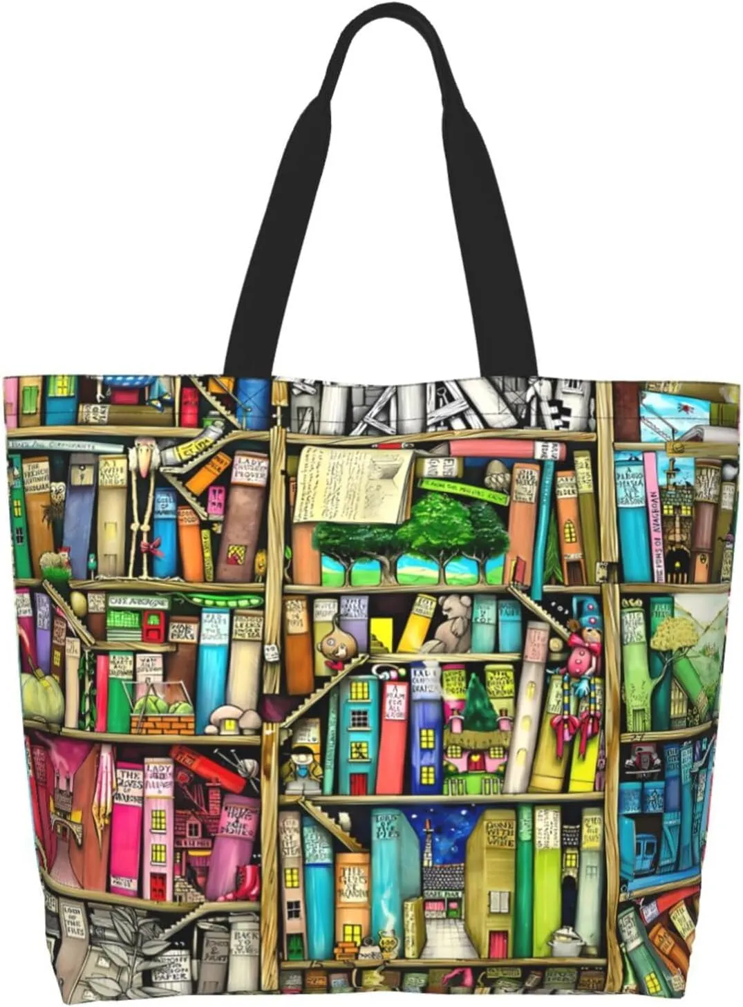 Fantasy Book Shelf Women's Tote Bag Large Capacity Single Shoulder Bags Handbag for Shopping Work