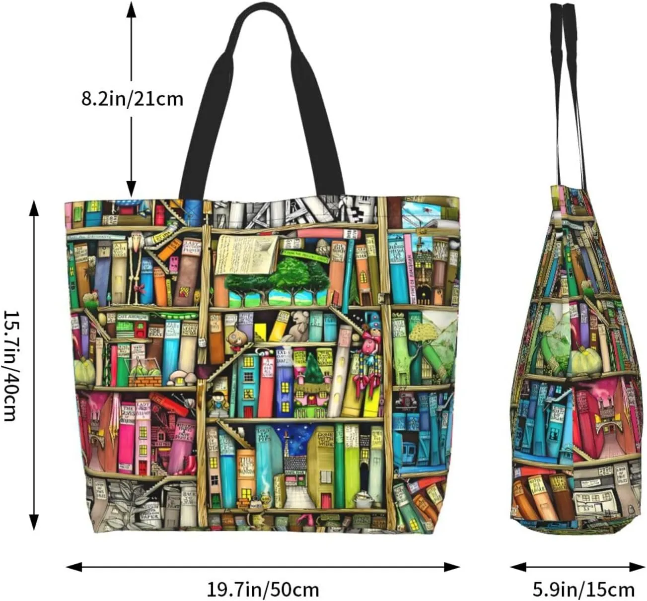 Fantasy Book Shelf Women's Tote Bag Large Capacity Single Shoulder Bags Handbag for Shopping Work